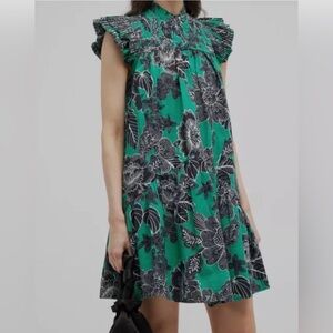 Love The Label Size M • Dress Floral Ruffle Sleeveless Mini Green.
